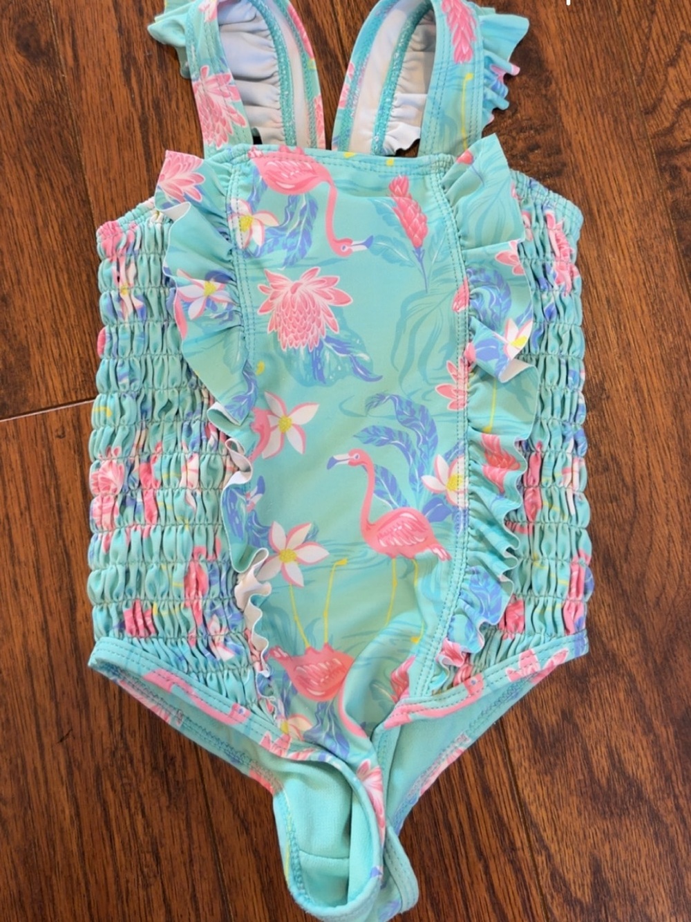 Tommy Bahama Toddler Aqua & Pink Flamingo One-Piece Girls Swimsuit